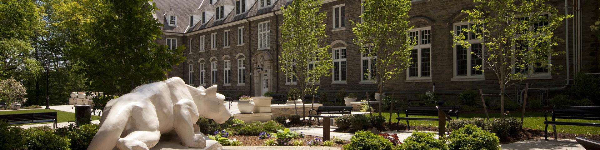 Lion Shrine statue looking over Sutherland Plaza at Penn State Abington (near Philadelphia)